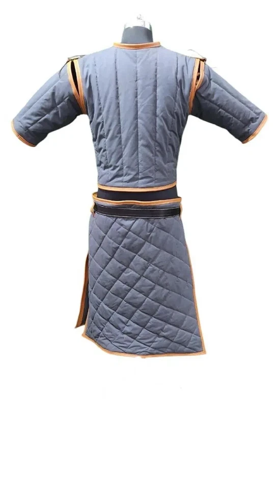 Medieval Gambeson  Cotton Padded with Brown Leather Trim, Christmas Gifts - Image 4 of 4