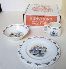 Vtg Royal Doulton Bunnykins Child's Dish Set Plate Bowl Mug Bone China England