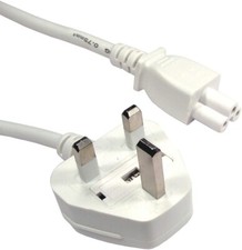 UK Plug to C5 Clover Leaf Power Cable Mains Lead (2M) [White]