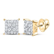 10K Yellow Gold Womens Round Diamond Square Earrings 1/4 Cttw