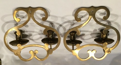Set of 2 Brass Metal Candelabra Candelabras Two Candlestick Spots Swirl Design - Picture 5 of 5