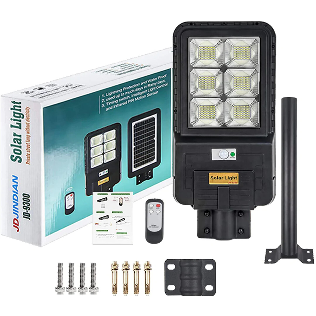 Spot LED solaire 200W JD9300 avec détecteur et batterie longue autonomie