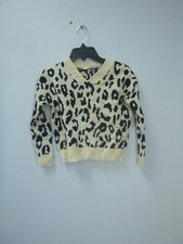 Self Esteem Black Cream Leopard Print Sweater Girls Size XXS 4-5 V-Neck