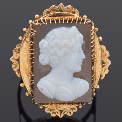 Antique Hardstone Cameo 14K Yellow Gold Cocktail … - image 1