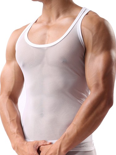 Para hombre Camiseta sin mangas Transparente Malla Transparente Camiseta Deportes Gimnasio Fitness Entrenamiento Chaleco - Imagen 5 de 71