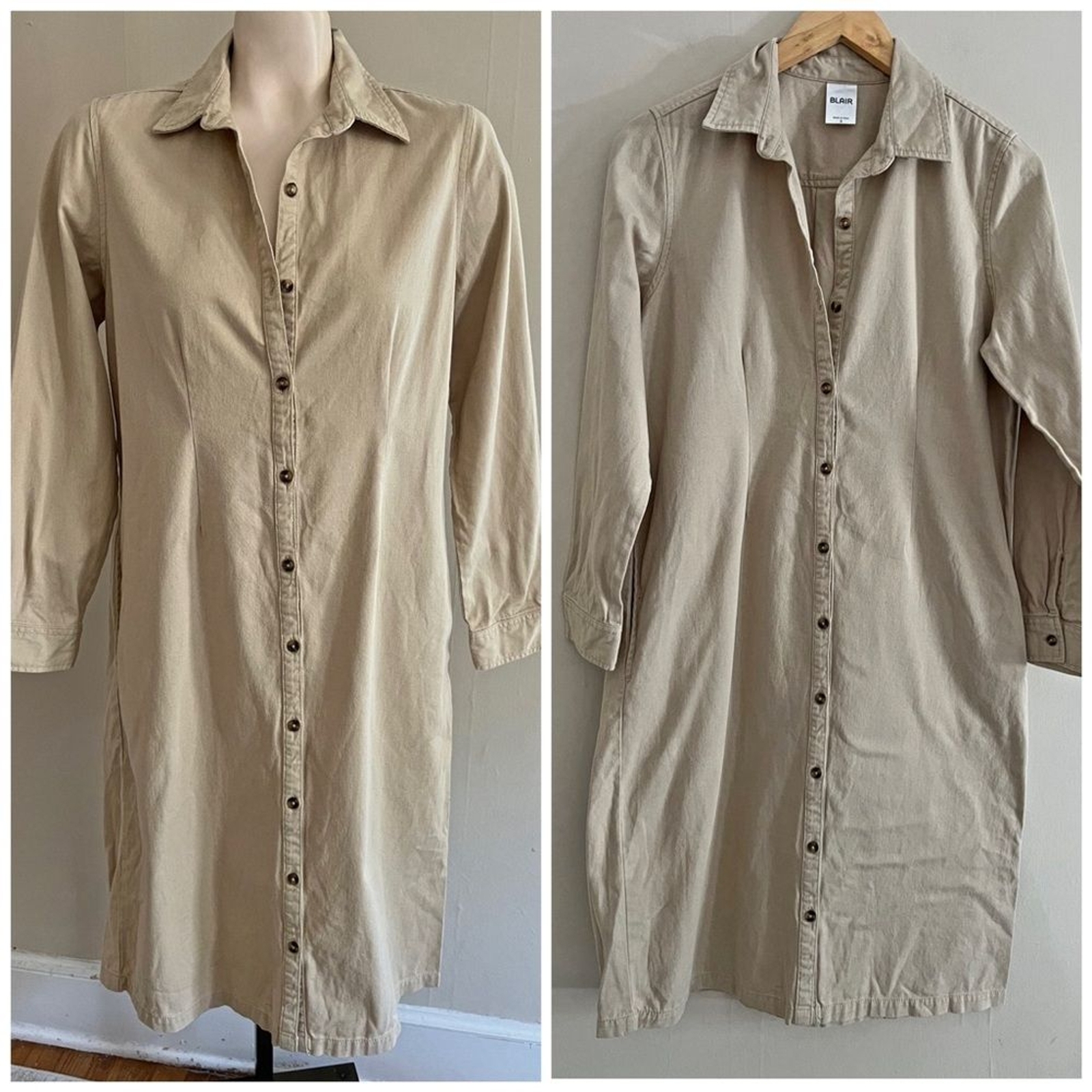 Vintage 90’s natural beige button cotton shirt dress utility cadet by Blair