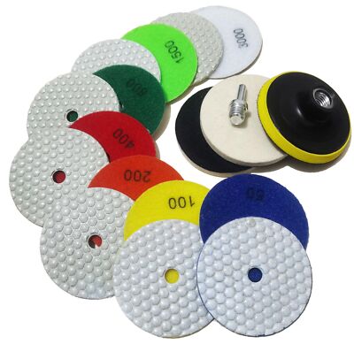 4 Inch Dry Diamond Polishing Pads, 11PCS Wet/Dry Granite Stone Buffing Pad Ki...