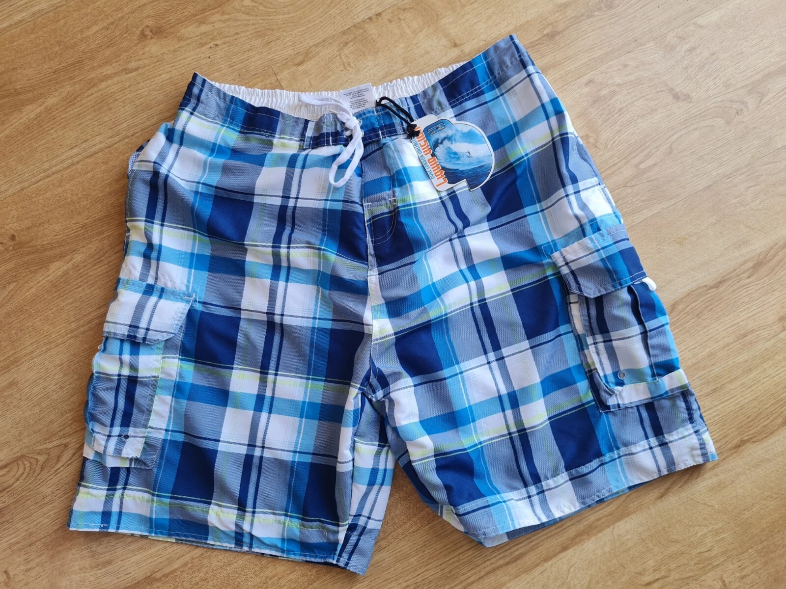 MENS BNWT DUKE LONDON BLUE CHECK CARGO SHORTS XL