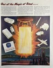 1945 American Rolling Mill Company Steel WW II Magic War Peace Ohio VTG Print Ad