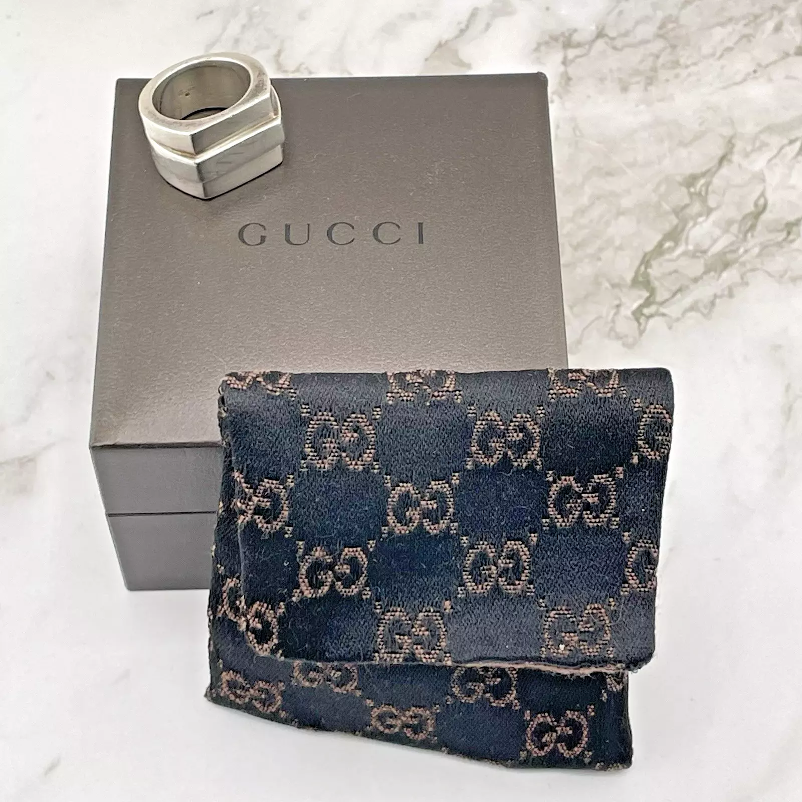 Bague GUCCI empilée en argent sterling taille 5 grosse luxe industriel minimaliste