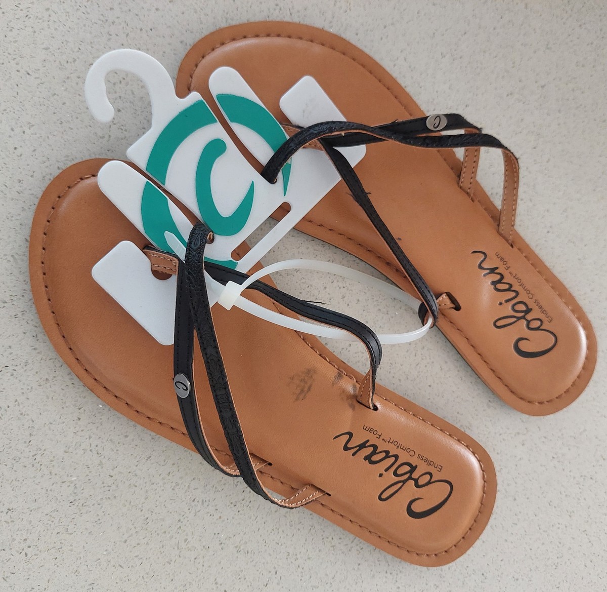 NWT New COBIAN Strappy Thong Sandals Tan Vegan Leather Stitched