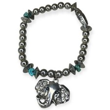 Unique Elephant Charm Beaded Bracelet with Turquoise Accents  Crystal Details