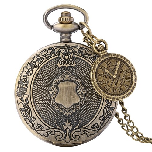 Shield Pattern Pocket Watch Men's Quartz Movement Watches with Necklace Chain - Picture 6 of 9