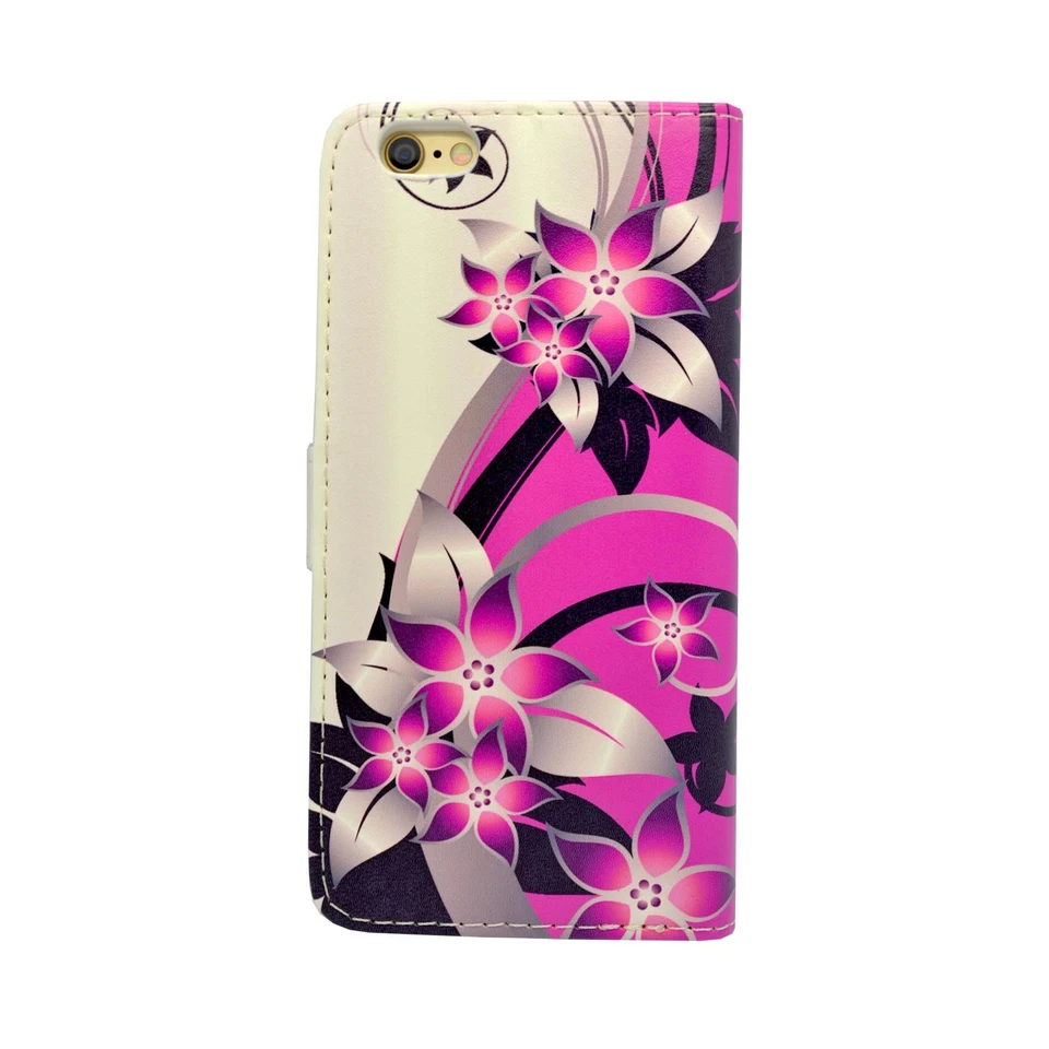 CASE FOR APPLE IPHONE 6 6S PINK CREAM FLOWER PRINTED DESIGN PU LEATHER WALLET - Image 4 of 4