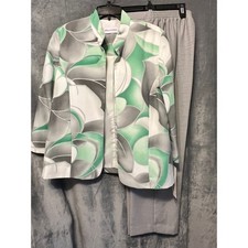 Alfred Dunner High Tea 2 Pc Pant Set 12 Short Green Gray Floral NWT Petite
