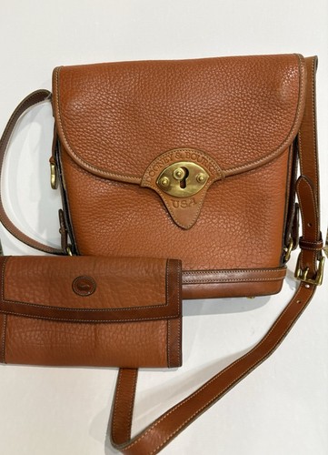 Dooney & Bourke Brown Pebbled Crossbody Bag, Turn Lock, Gold HW, Wallet