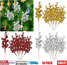 10 PACK Artificial Christmas Glitter Berries Stems Xmas Tree Wreath DIY Decor US
