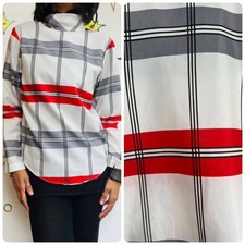 Vintage 70s 80s White  Red Plaid Secretary Blouse - Retro Statement Top - S M