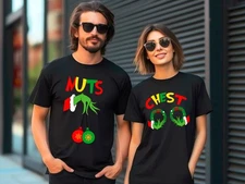 Christmas Grinch NUTS CHEST Family Couple Naughty Joke Xmas Gift Unisex T-Shirt
