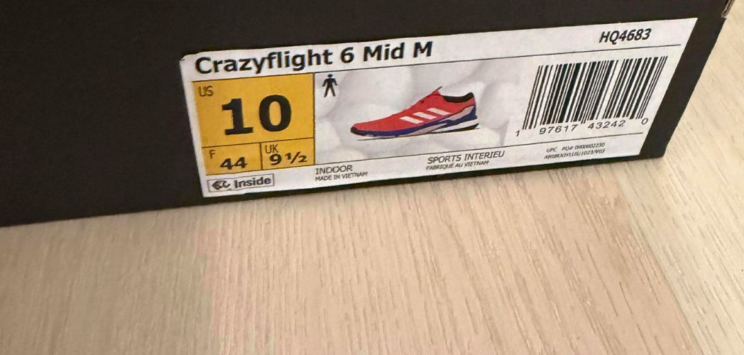 SIZE 10 - Adidas Crazyflight 6 Mid Indoor 'Team Solar Orange