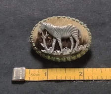 Vintage Africa Simba handmade zebra pin/brooch with fur