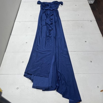 SHEIN Dress Womens Medium US 6 Navy Blue Off Shoulder Ruched Maxi Formal Gown
