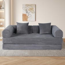 2-in-1 Foldable Convertible Sofa Bed, 75" Sleeper w/ Memory Foam, Grey