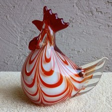 Rooster Chicken Hen Art Glass Murano Style Figure 7  Hand-Blown Statue Red White