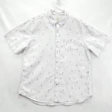 Weatherproof Vintage Shirt Mens XL White Linen Cotton Surfboard Print Button Up