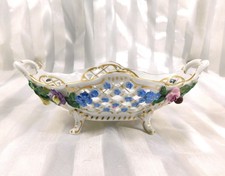 Small Footed Reticulated Dresden Bowl with Flowers on the Outside  27174
