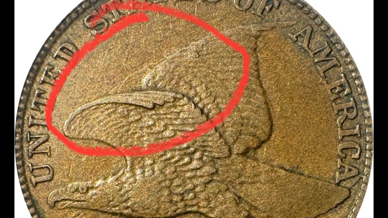 1857 Flying Eagle Cent - Choice VF+ Original type Coin - Obverse Die Clash