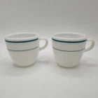 Vintage Pyrex Mugs 8 oz Set of 2, Milk Glass w/Blue Stripes By Corning 723