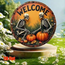 Halloween Skull Pumpkin Sign - Vintage Decor