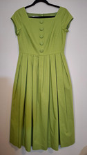 Vintage Talbots Womens 6 Fit & Flare Dress Lime Green Square Neck Pleated Midi