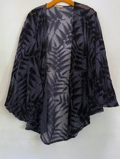 Anthropologie Floreat Velvet Fern Kimono Navy Blue Sheer Dolman Sleeve Boho OS
