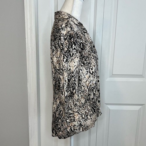 Dana Buchman Snakeskin Print Button Up Shirt Cream Black tan 3/4 Sleeve Stretch - Picture 5 of 9