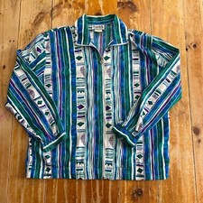 Vintage Teddi Jacket Women Medium Artsy Boho Floral Abstract Full Zip Bomber 80s