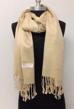 NEW Women Soft PASHMINA Cashmere SILK Classic Solid Shawl Scarf, Beige #W01