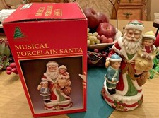 Porcelain Musical Holiday Santa Clause St. Nick Christmas Figurine Share the Joy