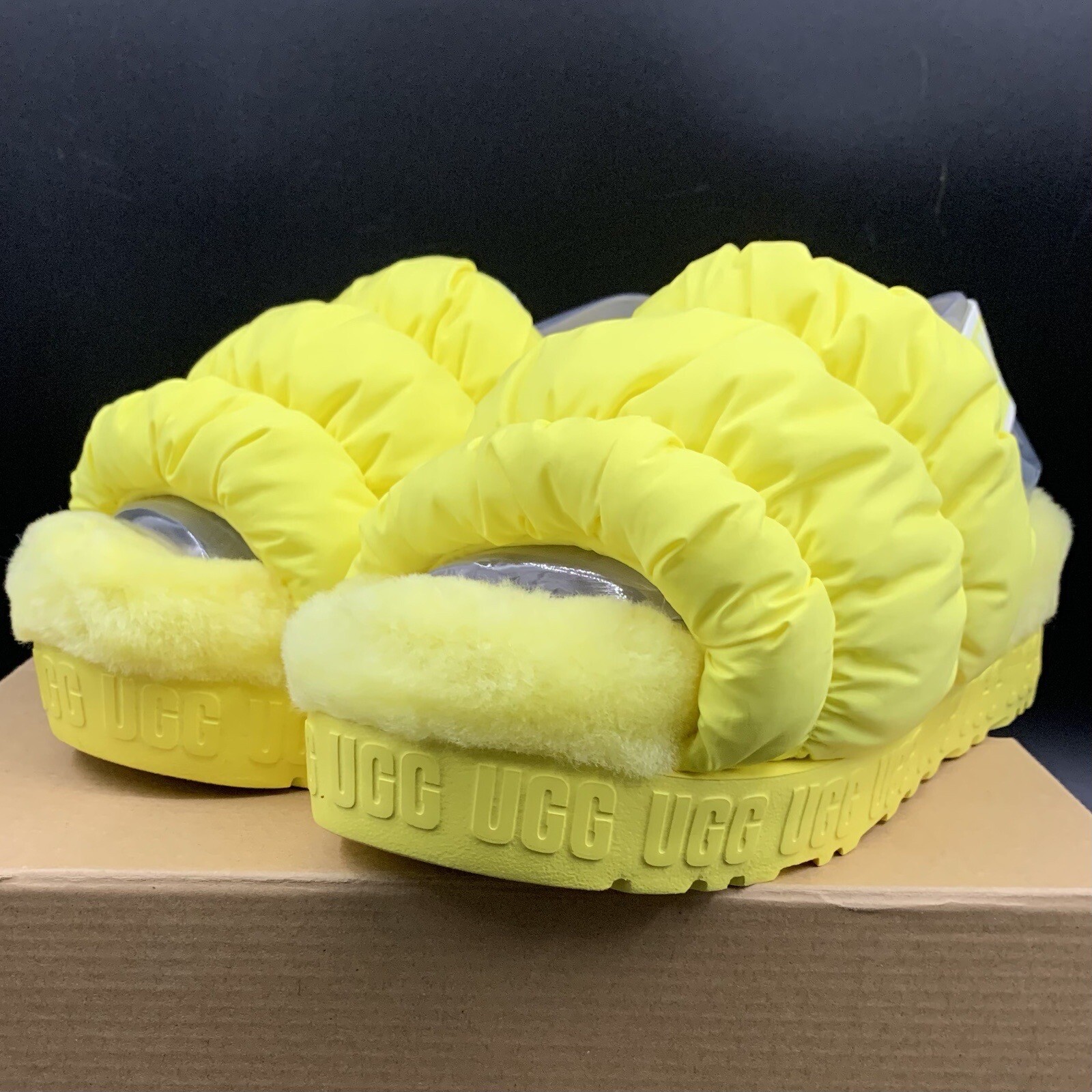 PANTOFOLA D’ORO SANDALI DONNA US 8 UGG SCRUNCHITA 2" PLATEAU SLIDE LANA SLINGBACK~GIALLO SOLEGGIATO