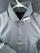 NWT Polo Ralph Lauren Men SLIM FIT Button Up Shirt Gray Easy Care 16 32/33 Adult