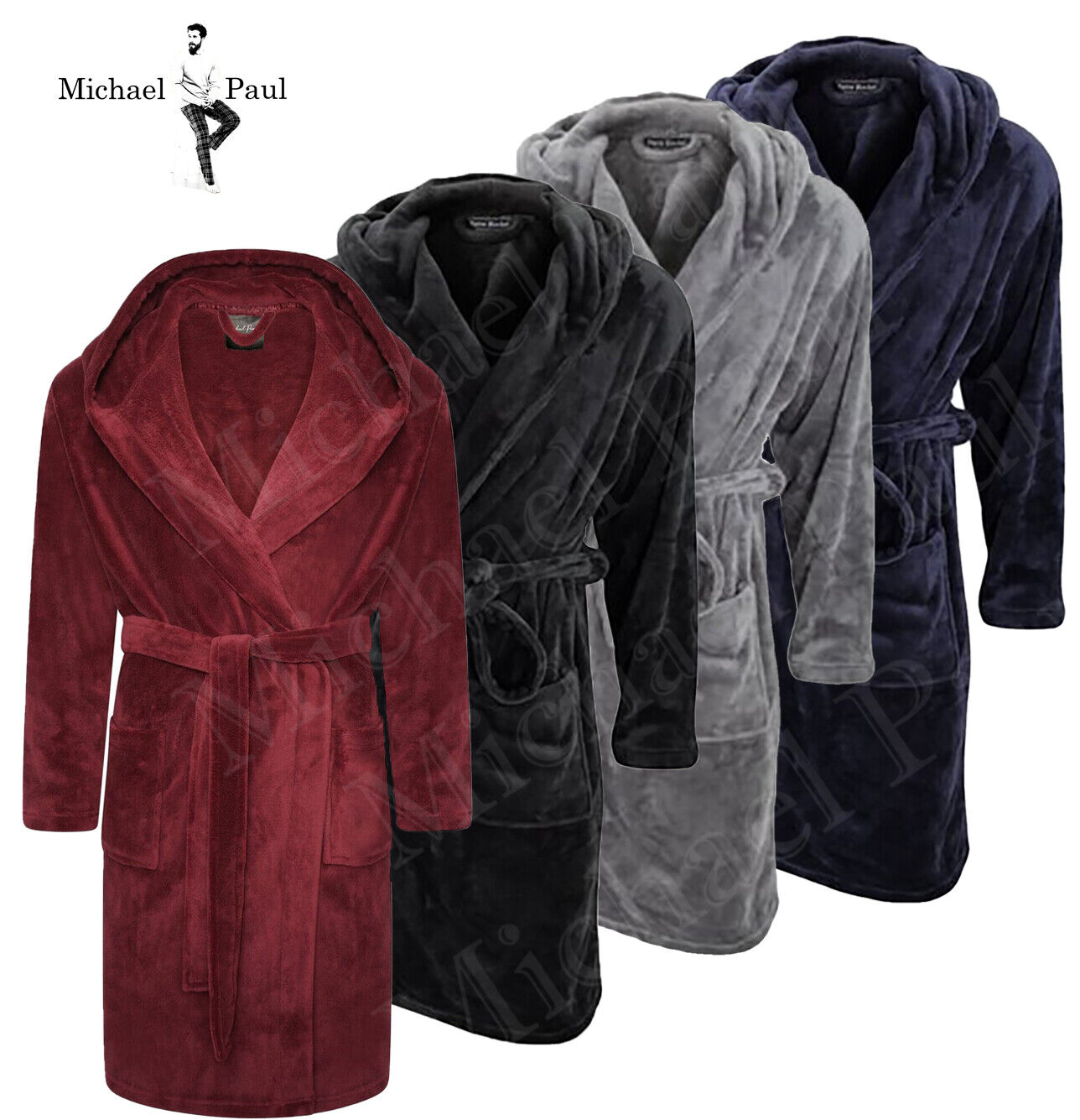 MICHAEL PAUL MENS DRESSING GOWN HOODED SUPER SOFT&COSY FLEECE ROBE SIZES M-5XL