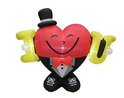 4 FT Tall Valentine's Inflatable Decoration Air Blown Mr Heart in I Love U Sign