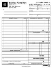 100 Cleaning Service Work Order Invoice Forms / 2 Part Carbonless / TMG081