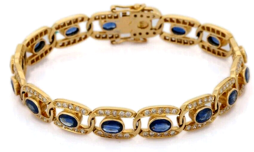 Bracelet Diamants Pavé 1.06 Ct En Or Jaune 14K - Charnière Sécurité - Taille Ajustable
