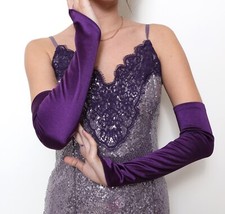 Plum Dark Purple Extra Long Satin Gloves Fingerless Halloween Costume Prom Party