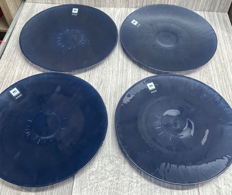La Mediterranea Plates Large Blue set 4 13" round recycled glass Spain vintage