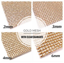 Iron On Diamante Transfers Strips Hot Fix Rhinestone Mesh Crystal Gold Base Trim