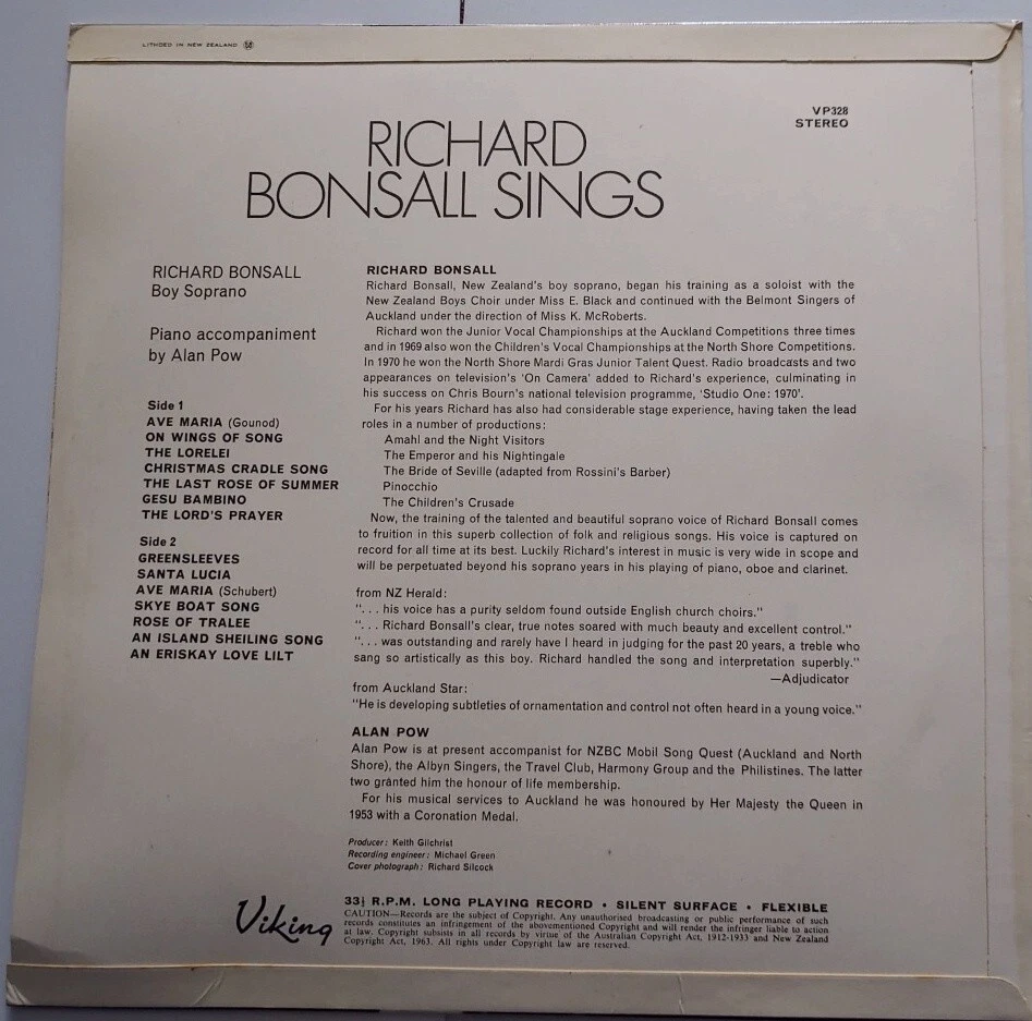 RICHARD BONSALL SINGS rare LP 1963 EXCELLENT condition | eBay