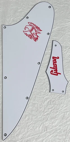 New-For Gibson Firebird Blank &Truss Rod Cover Red "Logo" Guitar Pickguard White